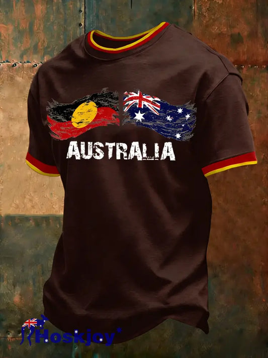 Men’s AU Aboriginal Culture Art NAIDOC Week Printed Casual Tops Black / S