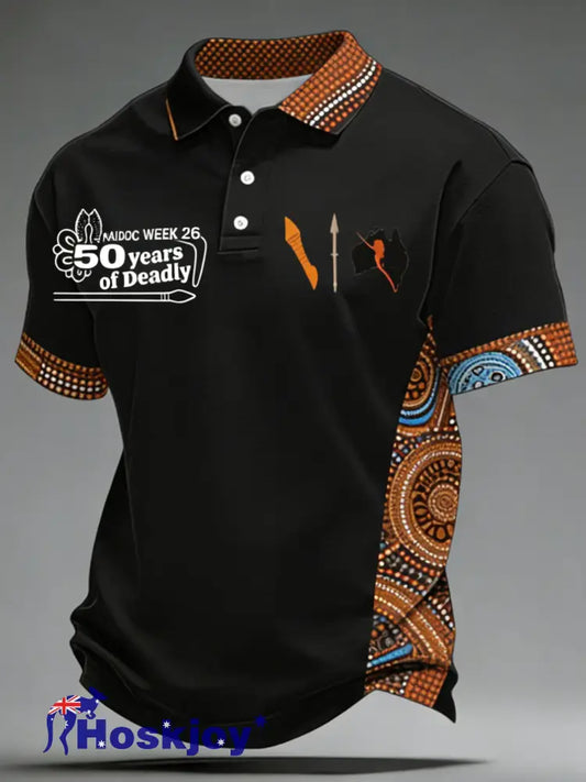 Men’s AU Aboriginal Culture Art NAIDOC Week Printed Casual Tops - Black / S