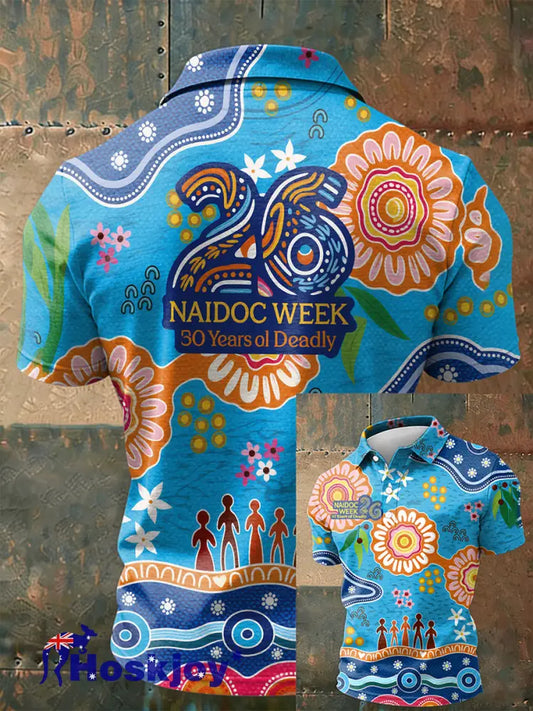 Men’s AU Aboriginal Culture Art NAIDOC Week Printed Casual Tops Blue / S