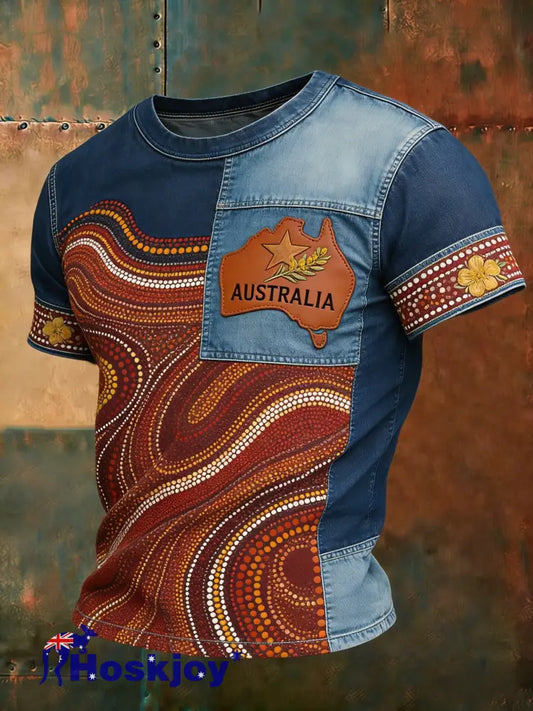 Men’s AU Aboriginal Culture Art NAIDOC Week Printed Casual Tops - Blue / S