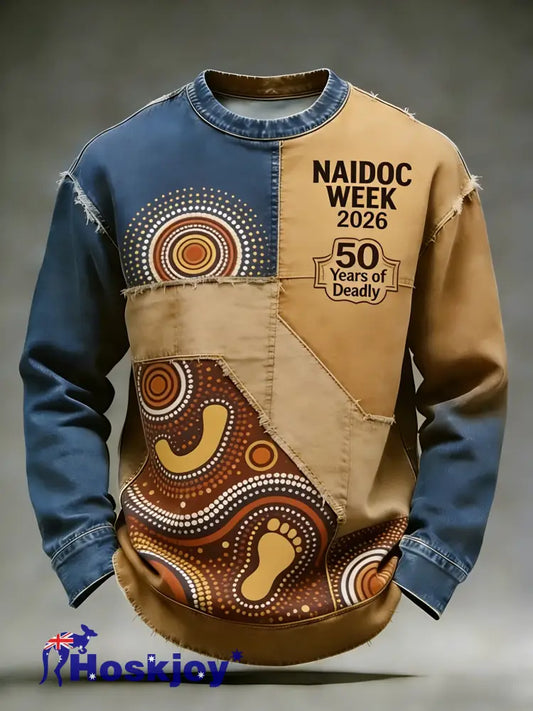 Men’s AU Aboriginal Culture Art NAIDOC Week Printed Casual Tops Brown / S