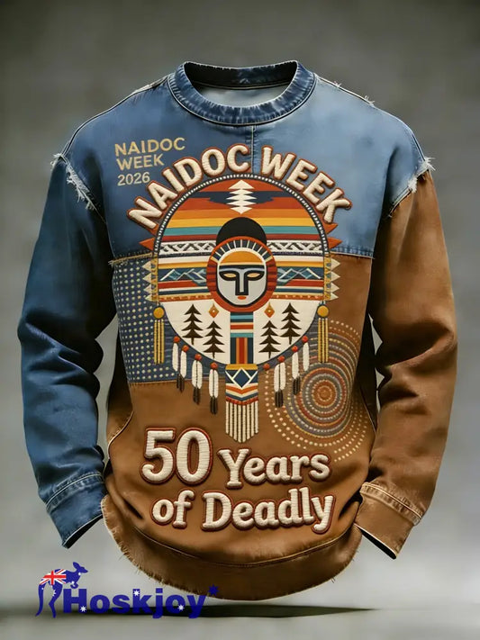 Men’s AU Aboriginal Culture Art NAIDOC Week Printed Casual Tops Brown / S