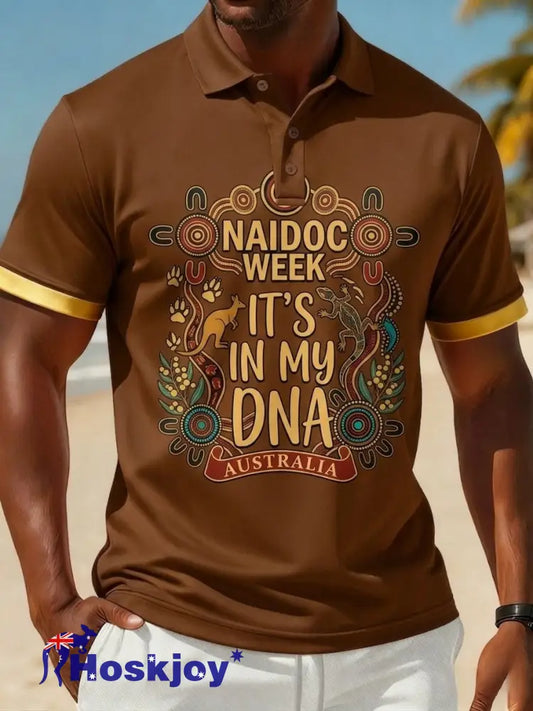 Men’s AU Aboriginal Culture IT’S IN MY DNA Short-Sleeve Polo Shirt - Brown / S