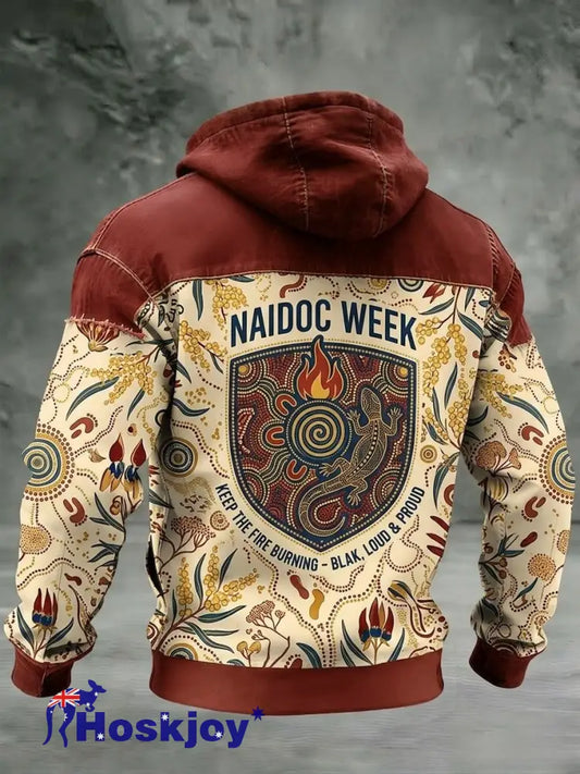 Men’s AU Aboriginal Culture Long-Sleeve Zipper Hooded Jacket - Apricot / S