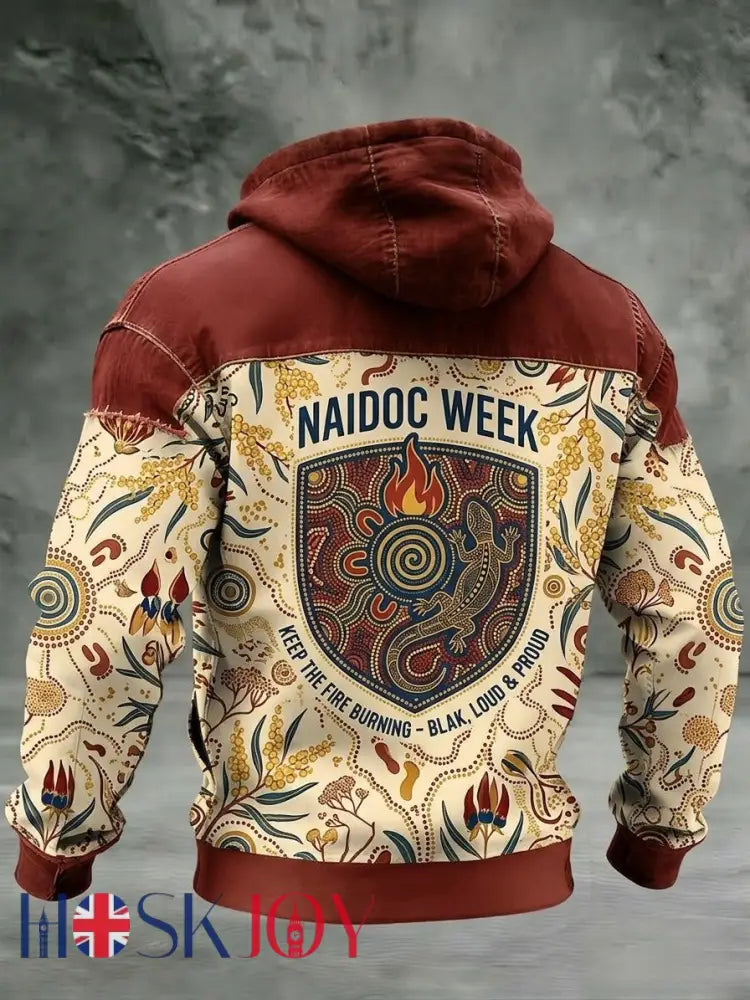 Men’s AU Aboriginal Culture Long-Sleeve Zipper Hooded Jacket - Apricot / S