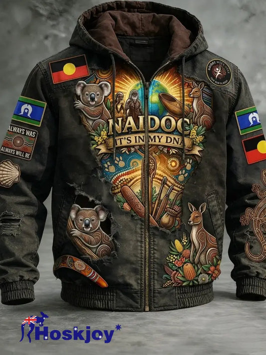 Men’s AU Aboriginal Culture Long-Sleeve Zipper Hooded Jacket - Brown / S