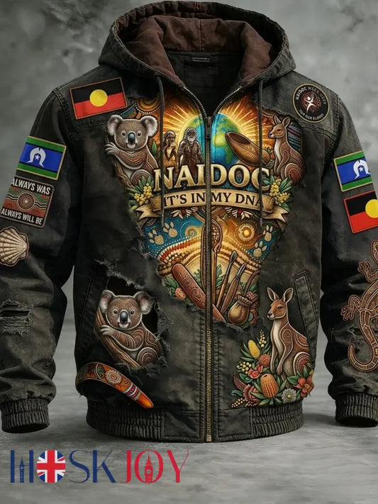 Men’s AU Aboriginal Culture Long-Sleeve Zipper Hooded Jacket - Brown / S
