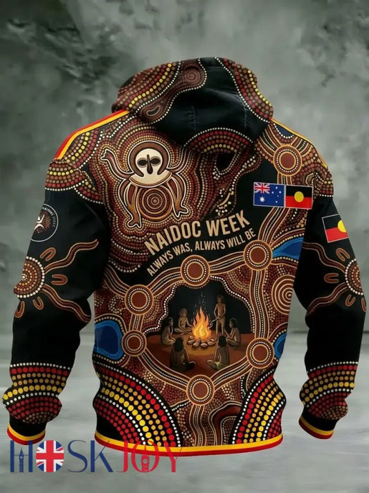 Men’s AU Aboriginal Culture Long-Sleeve Zipper Hooded Jacket - Brown / S