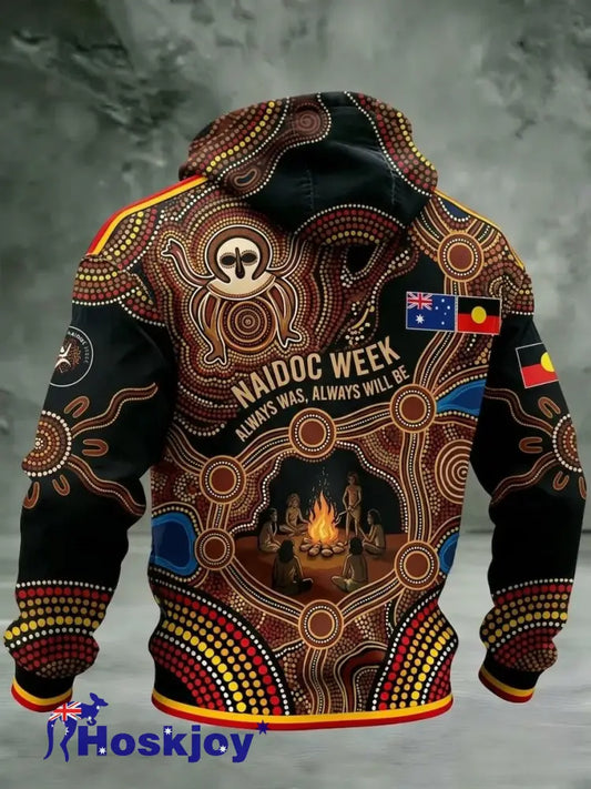 Men’s AU Aboriginal Culture Long-Sleeve Zipper Hooded Jacket - Brown / S