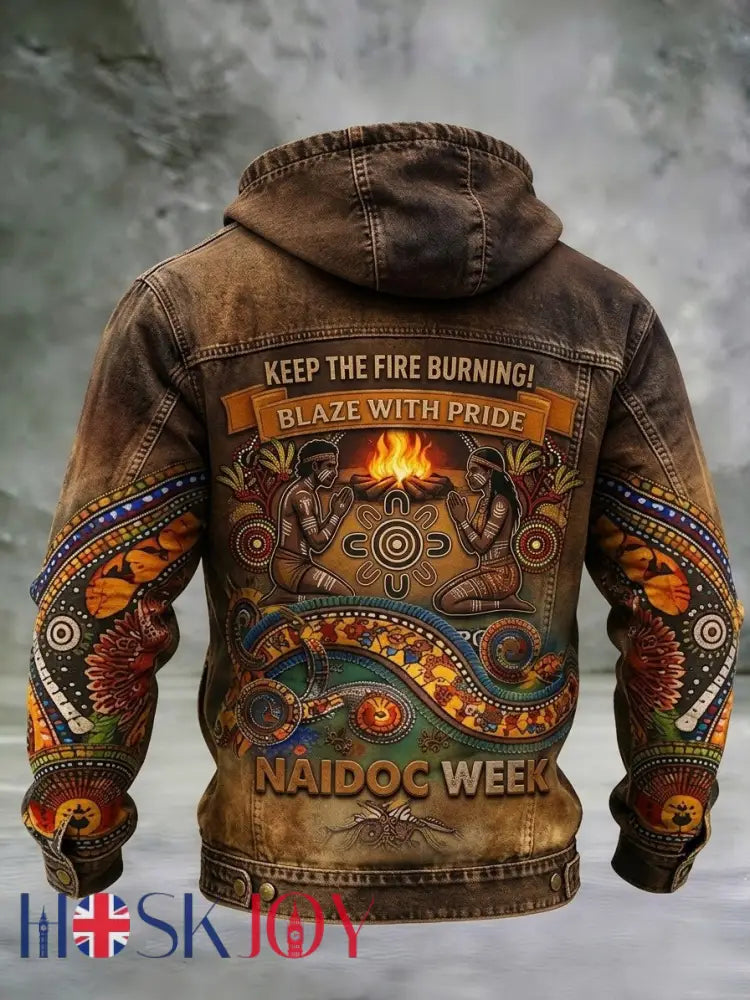 Men’s AU Aboriginal Culture Printed Casual Long-Sleeve Hooded Sweatshirt - Brown / S