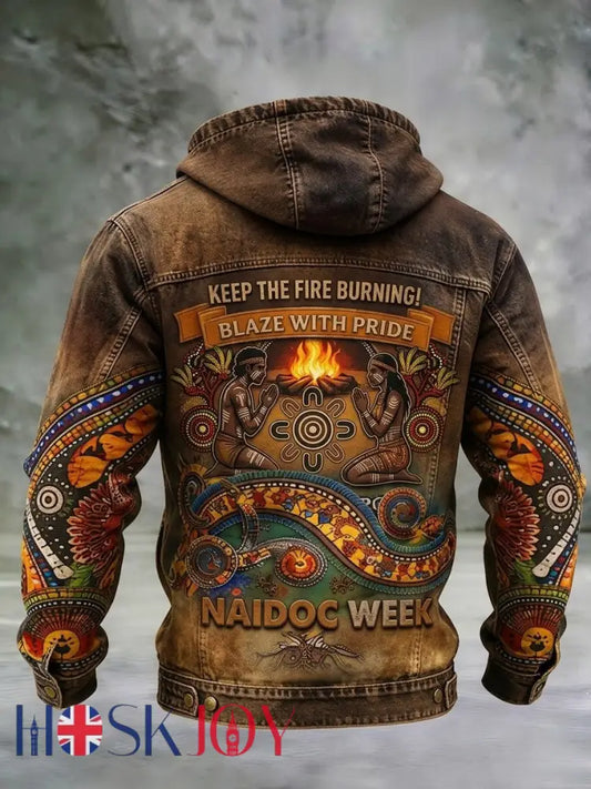 Men’s AU Aboriginal Culture Printed Casual Long-Sleeve Hooded Sweatshirt - Brown / S