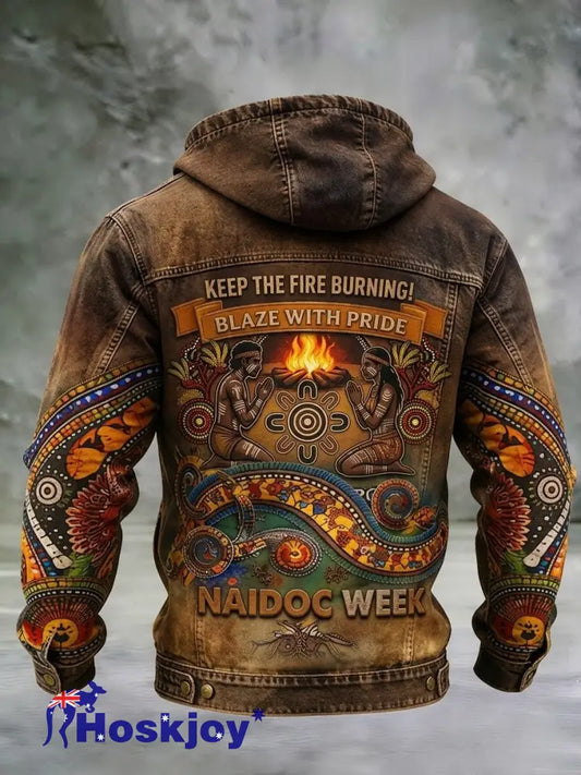 Men’s AU Aboriginal Culture Printed Casual Long-Sleeve Hooded Sweatshirt - Brown / S