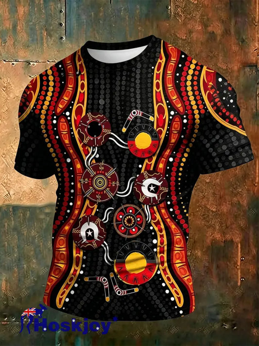Men’s AU Aboriginal Culture Printed Casual Tops - Black / S