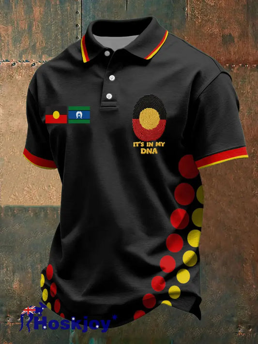 Men’s AU Aboriginal Culture Printed Casual Tops Black / S