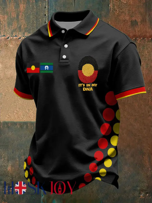 Men’s AU Aboriginal Culture Printed Casual Tops Black / S