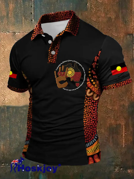 Men’s AU Aboriginal Culture Printed Casual Tops Black / S