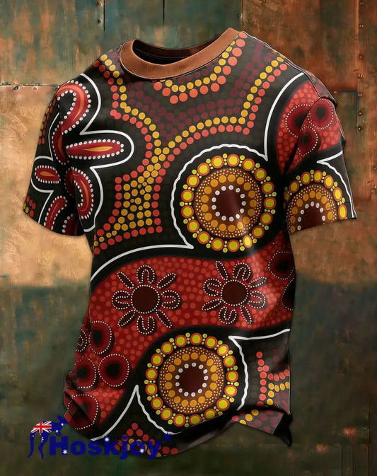 Men’s AU Aboriginal Culture Printed Casual Tops Brown / S