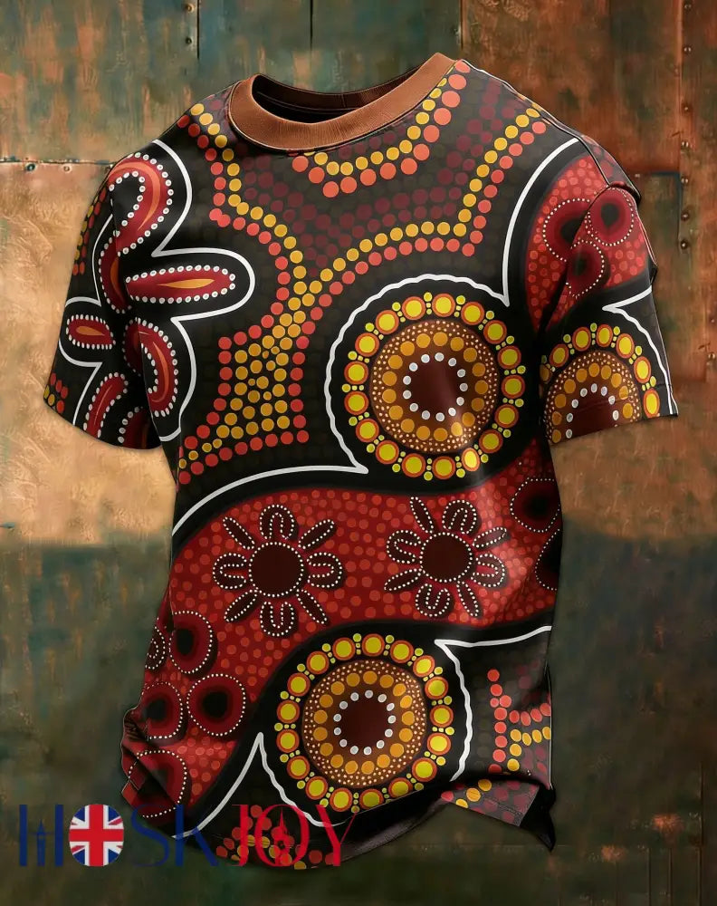 Men’s AU Aboriginal Culture Printed Casual Tops Brown / S