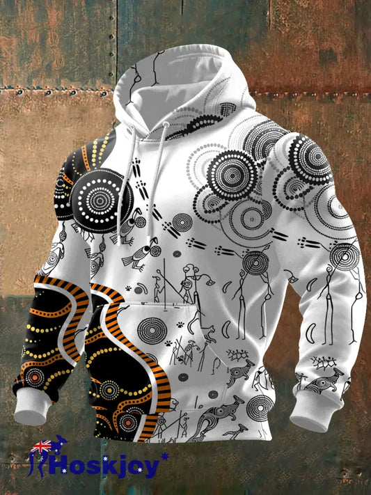 Men’s AU Aboriginal Culture Printed Oversized Drop-Shoulder Hoodie with Pockets - As picture / S
