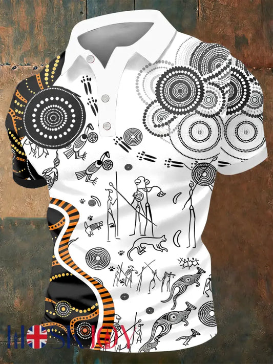 Men’s AU Aboriginal Culture Printed polo shirt As picture / S