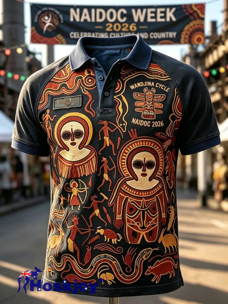 Men’s AU Aboriginal Culture Printed polo shirt - Black / S