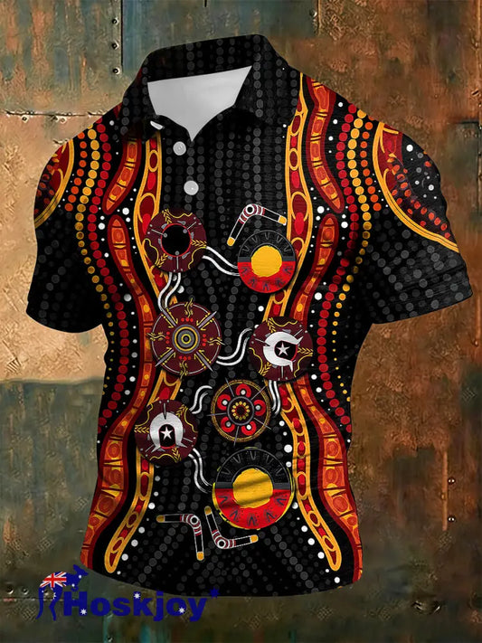 Men’s AU Aboriginal Culture Printed polo shirt Black / S