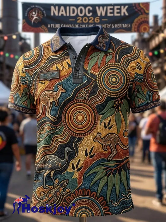 Men’s AU Aboriginal Culture Printed polo shirt - Yellow / S