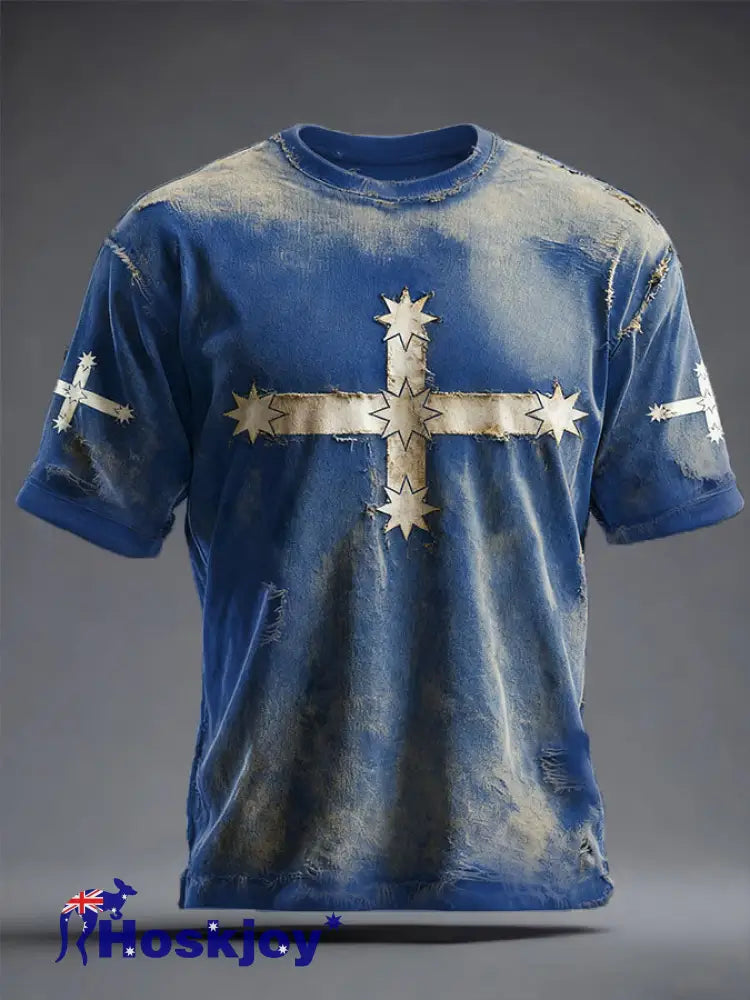 Men’s AU Flag Art Printed T-shirt Blue / S