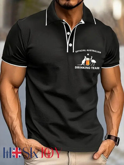 Men’s Aussie Drinking Funny Printed Casual Tops Black / S