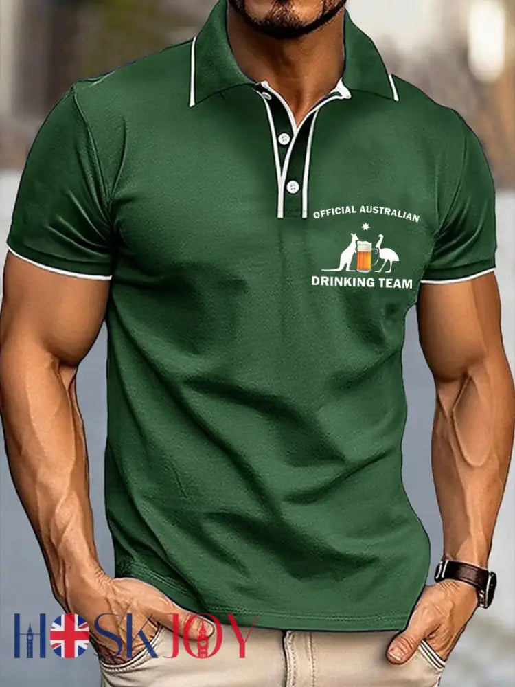 Men’s Aussie Drinking Funny Printed Casual Tops Green / S