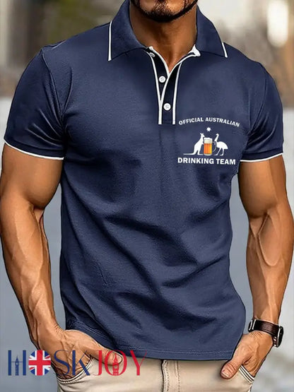 Men’s Aussie Drinking Funny Printed Casual Tops Navy Blue / S