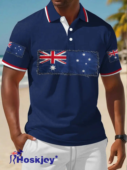 Men’s Aussie Flag Art Proud Printed Casual Tops Navy Blue / S