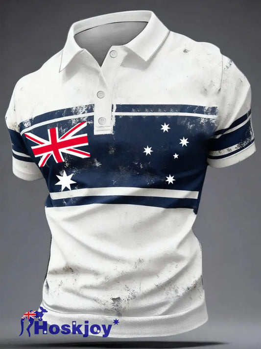 Men’s Aussie Proud AU Flag Art Printed Casual Tops White / S