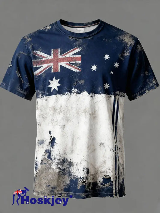 Men’s Aussie Proud AU Flag Art Printed T-shirt Navy Blue / S