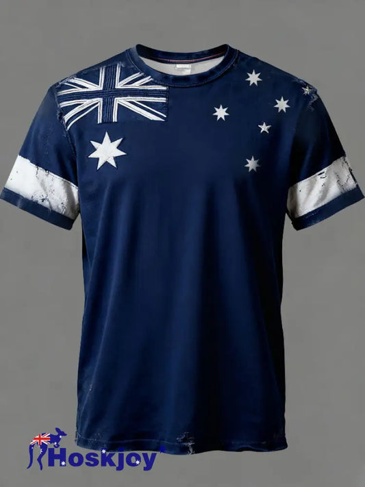 Men’s Aussie Proud AU Flag Art Printed T-shirt Navy Blue / S