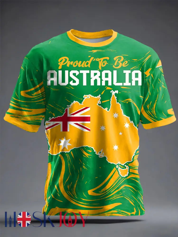 Men’s Aussie Proud Australia Flag Art Printed T-shirt Green / S