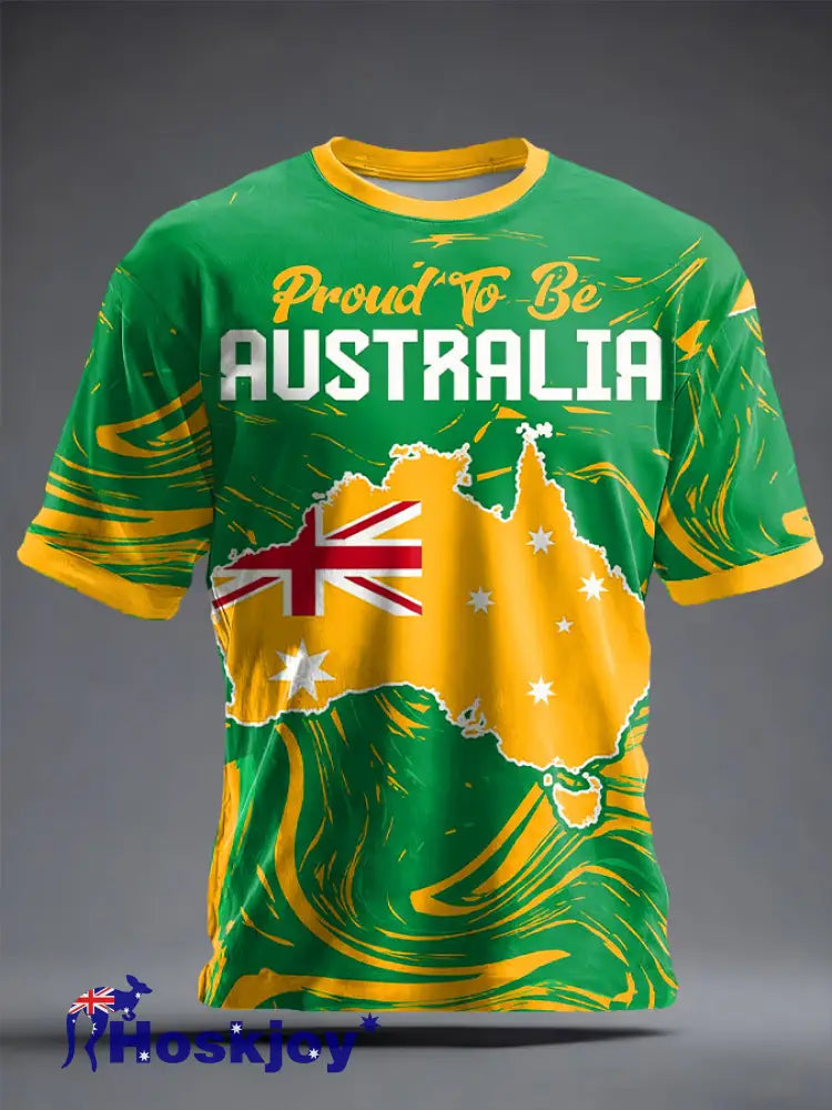 Men’s Aussie Proud Australia Flag Art Printed T-shirt Green / S