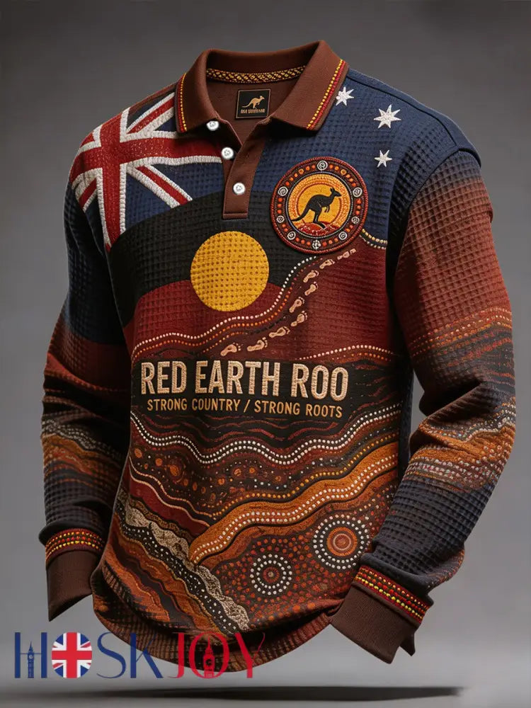 Men’s Australia Aboriginal Culture NAIDOC Week Printed Waffle Casual Tops - Brown / S