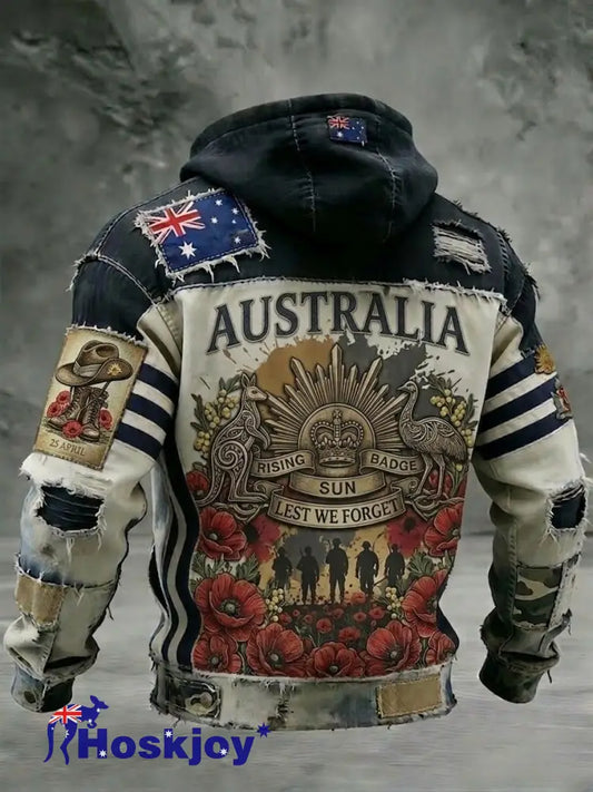 Men’s Australia Anzac Day Lest We Forget Long-Sleeve Hooded Sweatshirt Black / S