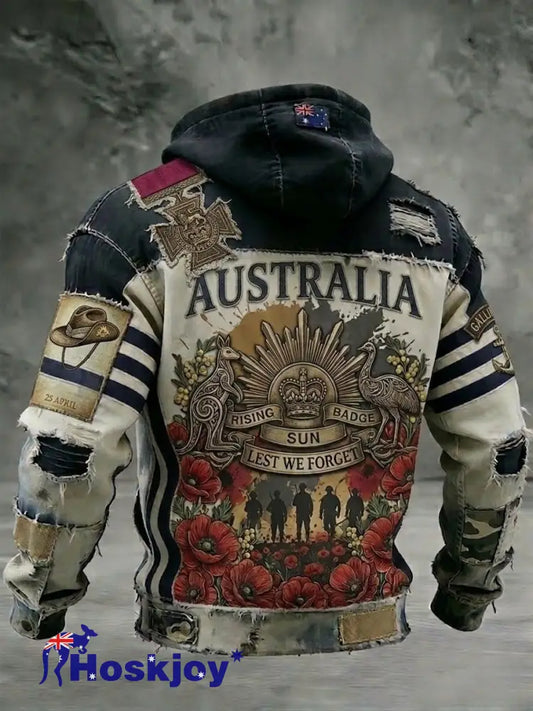 Men’s Australia Anzac Day Lest We Forget Long-Sleeve Hooded Sweatshirt Black / S