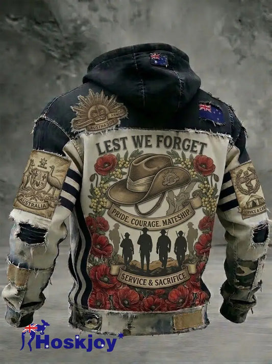 Men’s Australia Anzac Day Lest We Forget Long-Sleeve Hooded Sweatshirt Black / S