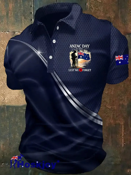 Men’s Australia Anzac Day Lest We Forget Print Short Sleeve Top Navy Blue / S