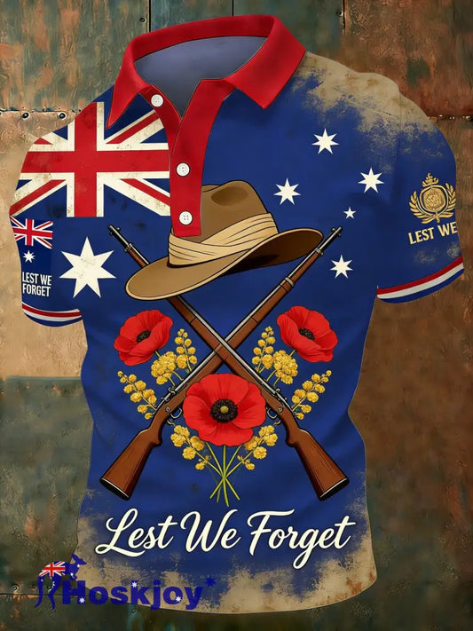 Men’s Australia Anzac Day Lest We Forget Short Sleeve Top Blue / S