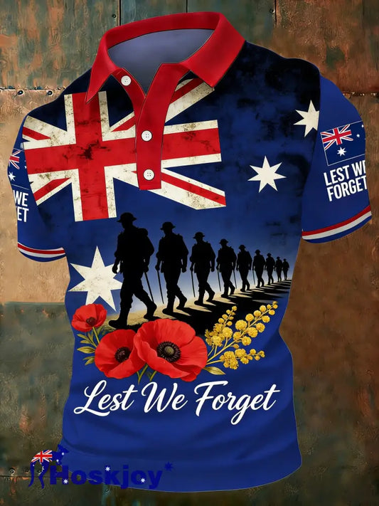 Men’s Australia Anzac Day Lest We Forget Short Sleeve Top Blue / S