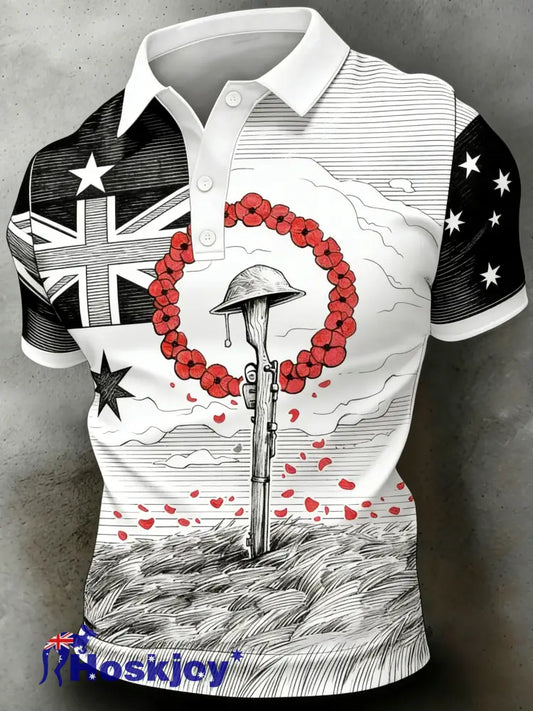 Men’s Australian Anzac Day Commemorative Art Print Polo Shirt A / S