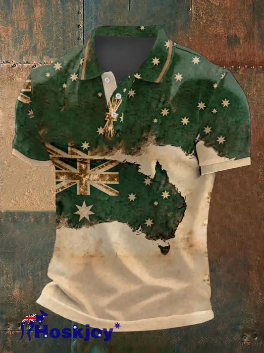 Men’s Australian flag printed polo shirt As picture / S