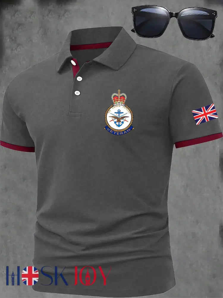 Men’s BRITISH ARMED FORCES Print Casual Short Sleeve Top - Gray / S