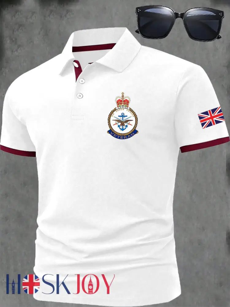 Men’s BRITISH ARMED FORCES Print Casual Short Sleeve Top - White / S