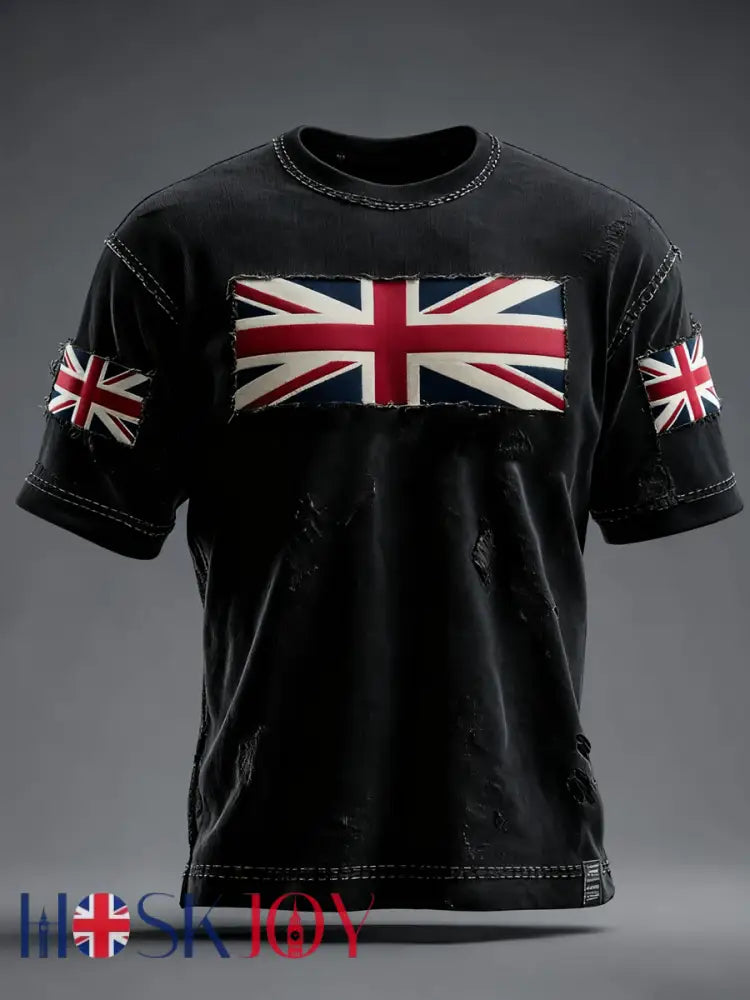 Men’s British Flag Printed Casual short sleeves t-shirt - Black / S