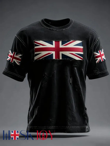 Men’s British Flag Printed Casual short sleeves t-shirt - Black / S